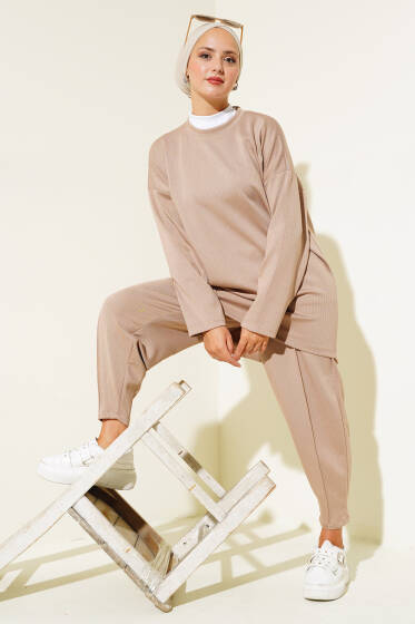 Pantolonu Çımalı Salaş İkili Takım Latte - İkili Takım