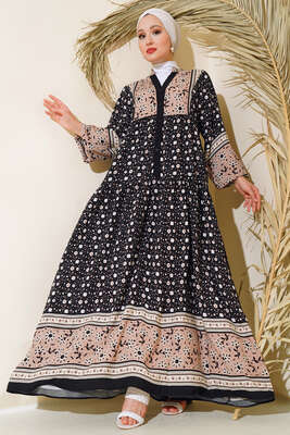 Papatya Desen Salaş Elbise Siyah - BIGDART