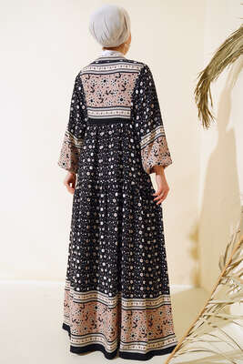 Papatya Desen Salaş Elbise Siyah - Tesettür Elbise