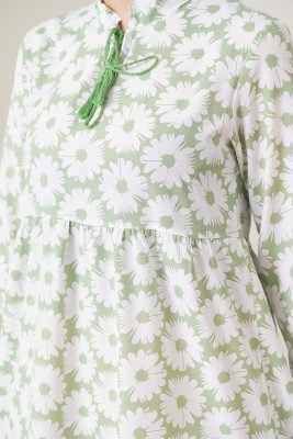 Papatya Desen Yeşil Elbise - Thumbnail