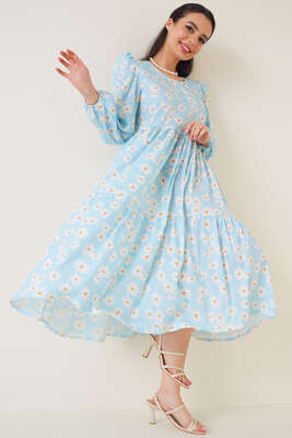 Papatya Desenli Terikoton Elbise Bebe Mavi 