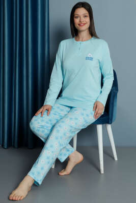 Papatya Desenli Uzun Kol Pijama Takımı Mint - Pijama