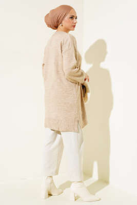 Papatya Detaylı Yumoş Triko Tunik Büsküvi - Triko Tunik