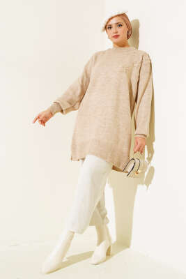 Papatya Detaylı Yumoş Triko Tunik Büsküvi - Triko Tunik