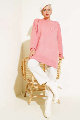 Papatya Detaylı Yumoş Triko Tunik Gül Kurusu - Kadın Giyim Modelleri