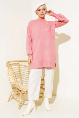 Papatya Detaylı Yumoş Triko Tunik Gül Kurusu - Kadın Giyim Modelleri