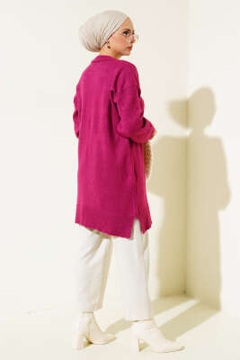 Papatya Detaylı Yumoş Triko Tunik Menekşe - Triko Tunik