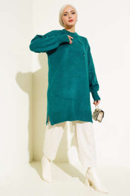 Papatya Detaylı Yumoş Triko Tunik Nefti - Triko Tunik