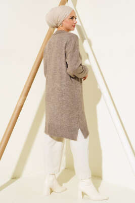 Papatya Detaylı Yumoş Triko Tunik Vizon - Triko Tunik