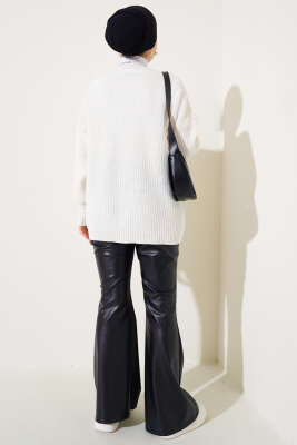 Papatya Nakışlı Örgü Triko Hırka Ekru - Triko Hırka