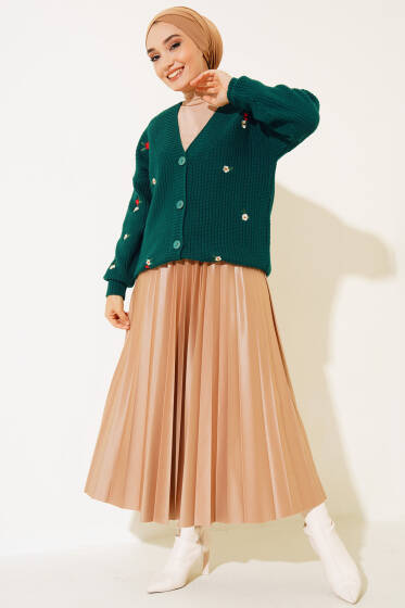 Papatya Nakışlı Örgü Triko Hırka Nefti - Hırka