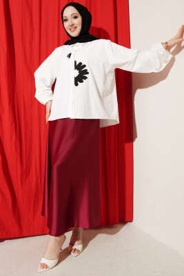 Papatya Nakışlı Oversize Gömlek Beyaz - Gömlek