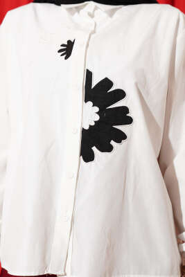 Papatya Nakışlı Oversize Gömlek Beyaz - Gömlek