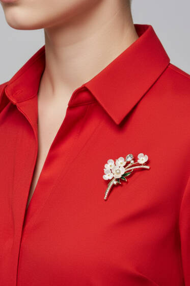 Papatya Taşlı Broş Gold - Broş