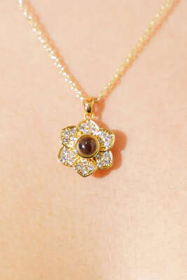 Papatya Taşlı Zincir Kolye Gold - Günün Seçilenleri