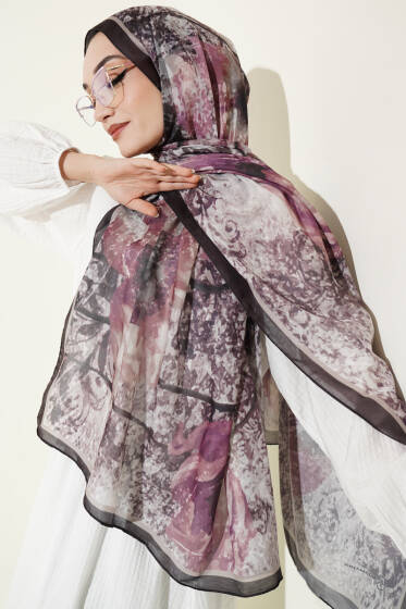 Papelya Desen Modal Liva Şal Acı Kahve - Başörtüsü