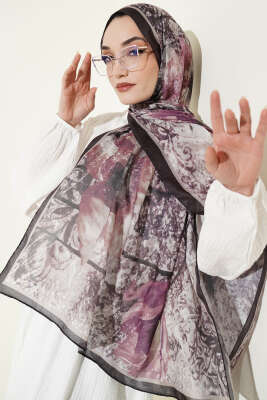 Papelya Desen Modal Liva Şal Acı Kahve - Başörtüsü