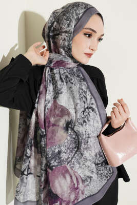 Papelya Desen Modal Liva Şal Gri - MODA KAŞMİR