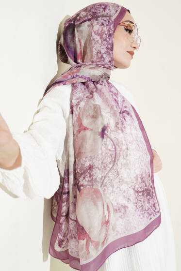 Papelya Desen Modal Liva Şal Gül Kurusu - Başörtüsü