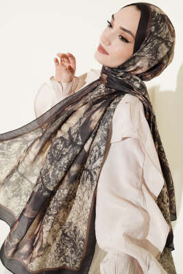 Papelya Desen Modal Liva Şal Haki - MODA KAŞMİR
