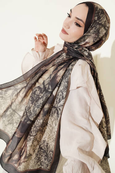 Papelya Desen Modal Liva Şal Haki - Başörtüsü