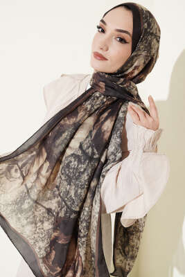Papelya Desen Modal Liva Şal Haki - Başörtüsü