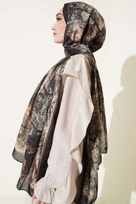 Papelya Desen Modal Liva Şal Haki - Başörtüsü