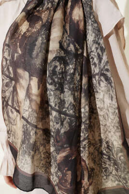 Papelya Desen Modal Liva Şal Haki - Başörtüsü