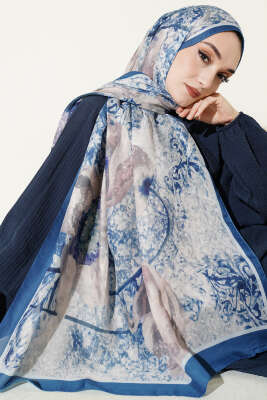 Papelya Desen Modal Liva Şal İndigo - Başörtüsü