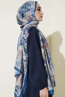 Papelya Desen Modal Liva Şal İndigo - Başörtüsü