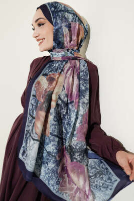 Papelya Desen Modal Liva Şal Lacivert - MODA KAŞMİR