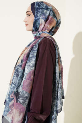 Papelya Desen Modal Liva Şal Lacivert - Başörtüsü