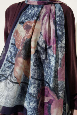 Papelya Desen Modal Liva Şal Lacivert - Başörtüsü