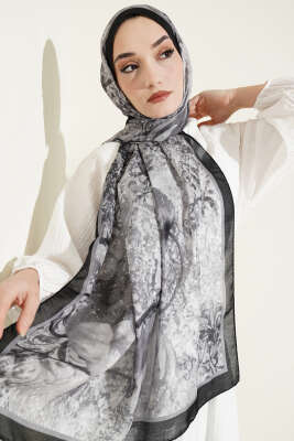Papelya Desen Modal Liva Şal Siyah - Başörtüsü