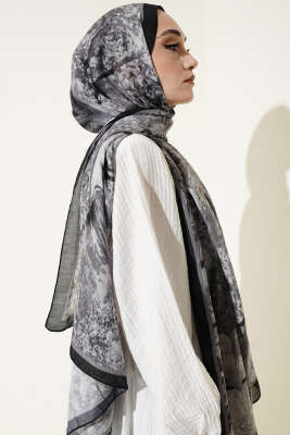 Papelya Desen Modal Liva Şal Siyah - Başörtüsü