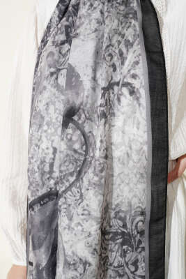 Papelya Desen Modal Liva Şal Siyah - Başörtüsü