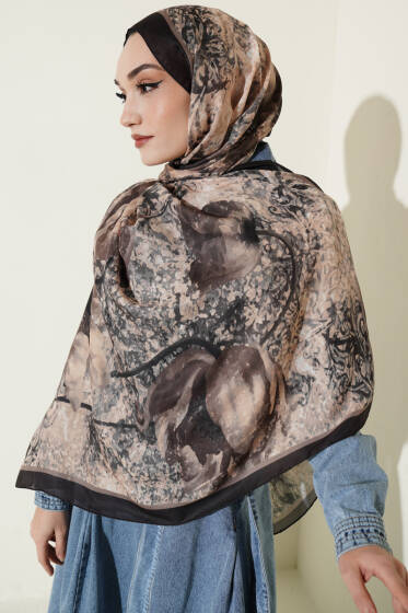 Papelya Desen Modal Liva Şal Siyah Bej - Başörtüsü