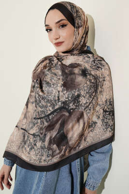 Papelya Desen Modal Liva Şal Siyah Bej - Başörtüsü