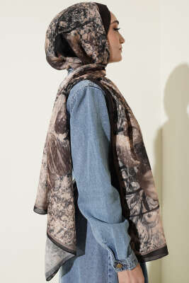 Papelya Desen Modal Liva Şal Siyah Bej - Başörtüsü