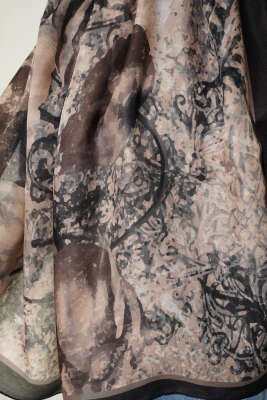 Papelya Desen Modal Liva Şal Siyah Bej - Başörtüsü