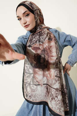 Papelya Desen Modal Liva Şal Siyah Kahve - MODA KAŞMİR