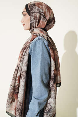 Papelya Desen Modal Liva Şal Siyah Kahve - Başörtüsü