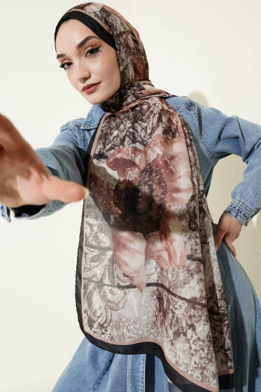 Papelya Desen Modal Liva Şal Siyah Kahve - Yılın Fırsatı