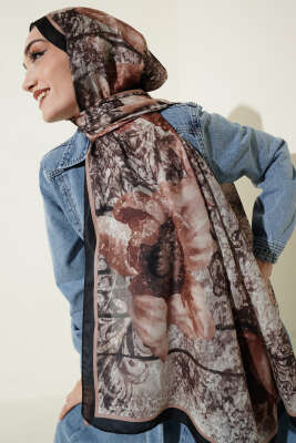 Papelya Desen Modal Liva Şal Siyah Kahve - Yılın Fırsatı
