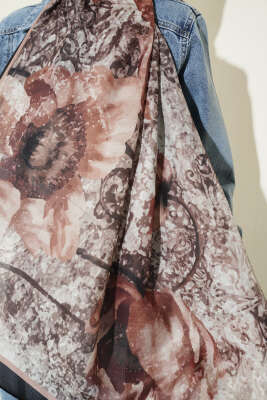 Papelya Desen Modal Liva Şal Siyah Kahve - Yılın Fırsatı