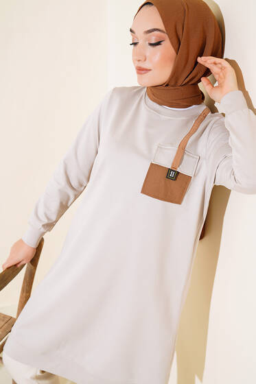 Paraşüt Cep Model Tunik Bej - Tunik