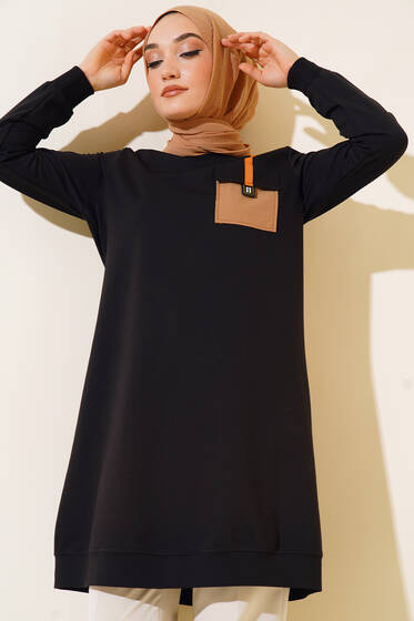 Paraşüt Cep Model Tunik Siyah - Tunik