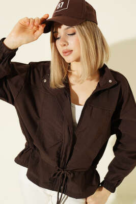 Paraşüt Garnili Salaş Kısa Ceket Kahve - LEVURE