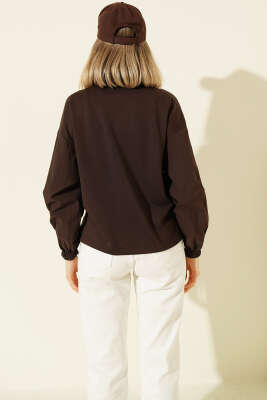 Paraşüt Garnili Salaş Kısa Ceket Kahve - Kadın Giyim Modelleri