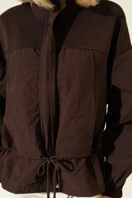 Paraşüt Garnili Salaş Kısa Ceket Kahve - Kadın Giyim Modelleri